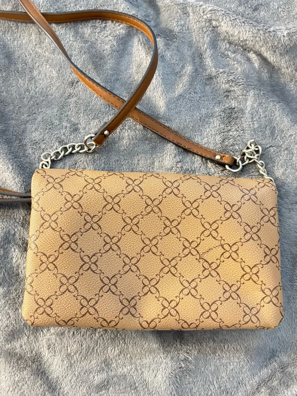 Nine West Tan Patterned Crossbody Bag with Chain Accent